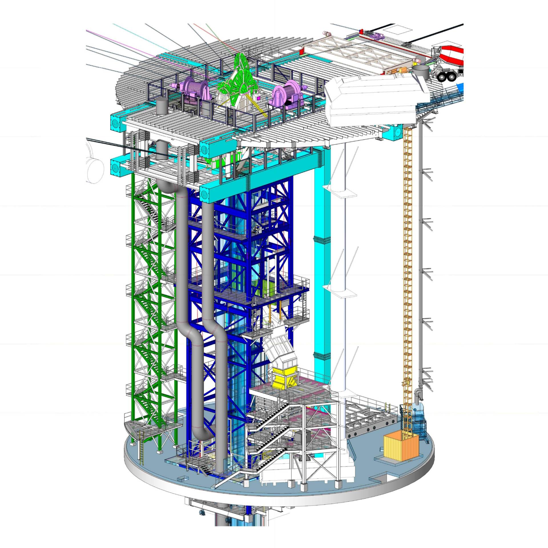 Detailed 3D rendering, top level of shaft